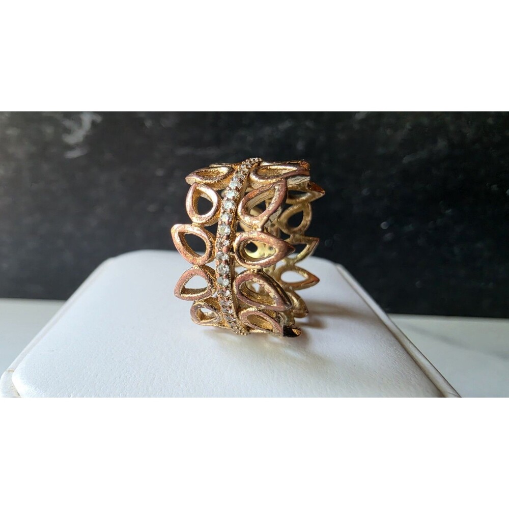 Clear Glass Gold Tone Metal Ring Size 6.5 Vintage Costume Jewelry READ